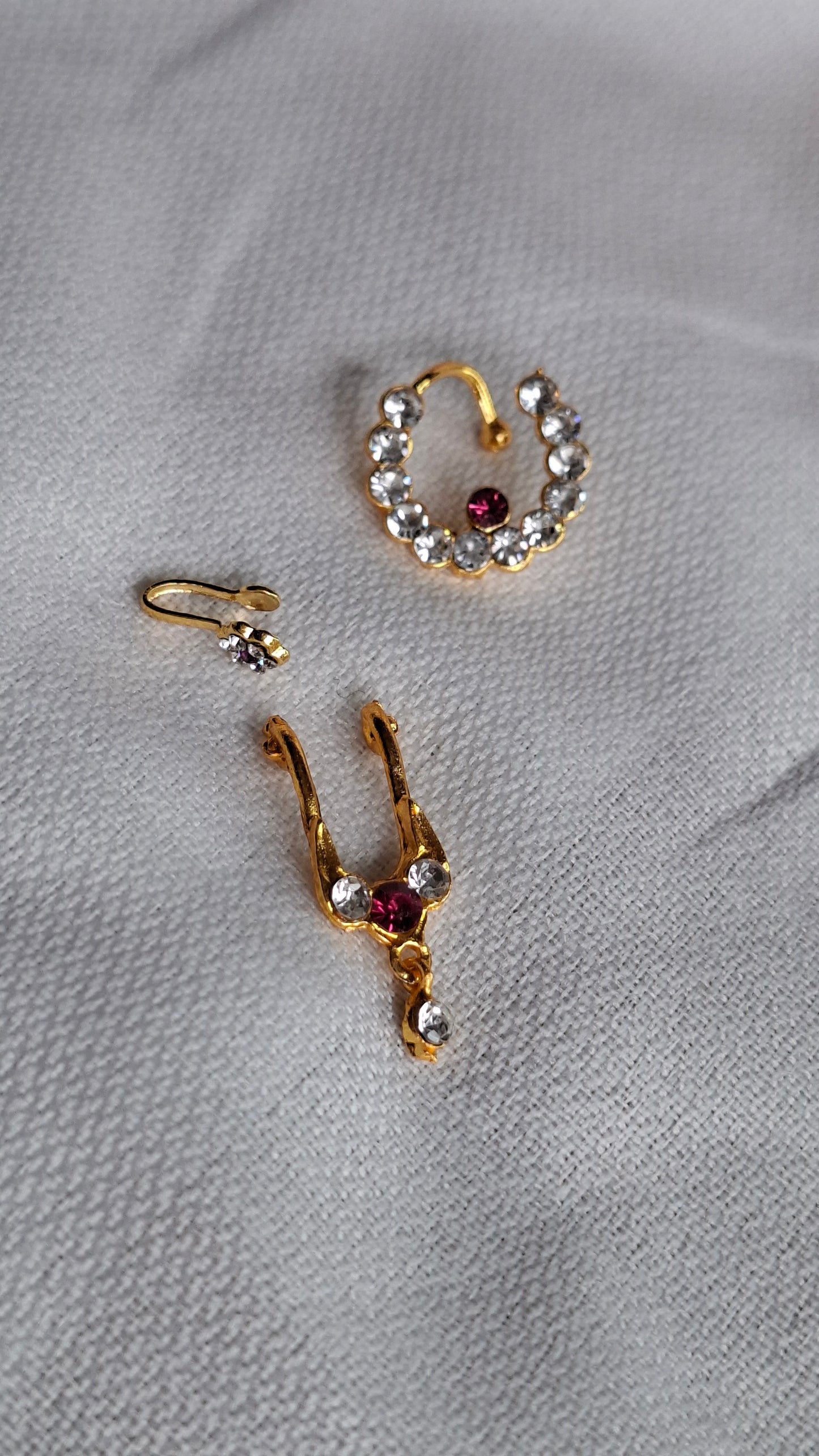 WHITE & PINK STONE NATH SET