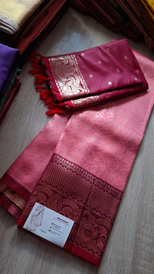 CORAL PINK AND MAROON HALF SAREE SET
