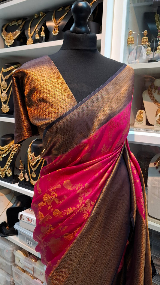 PINK & NAVY KUBERA SILK