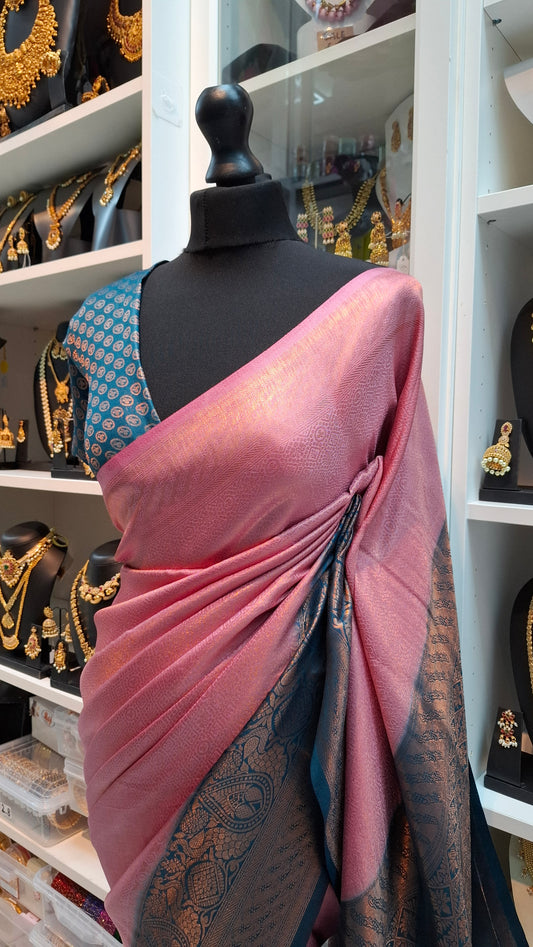 CANDY PINK & TURQUOISE KUBERA SILK