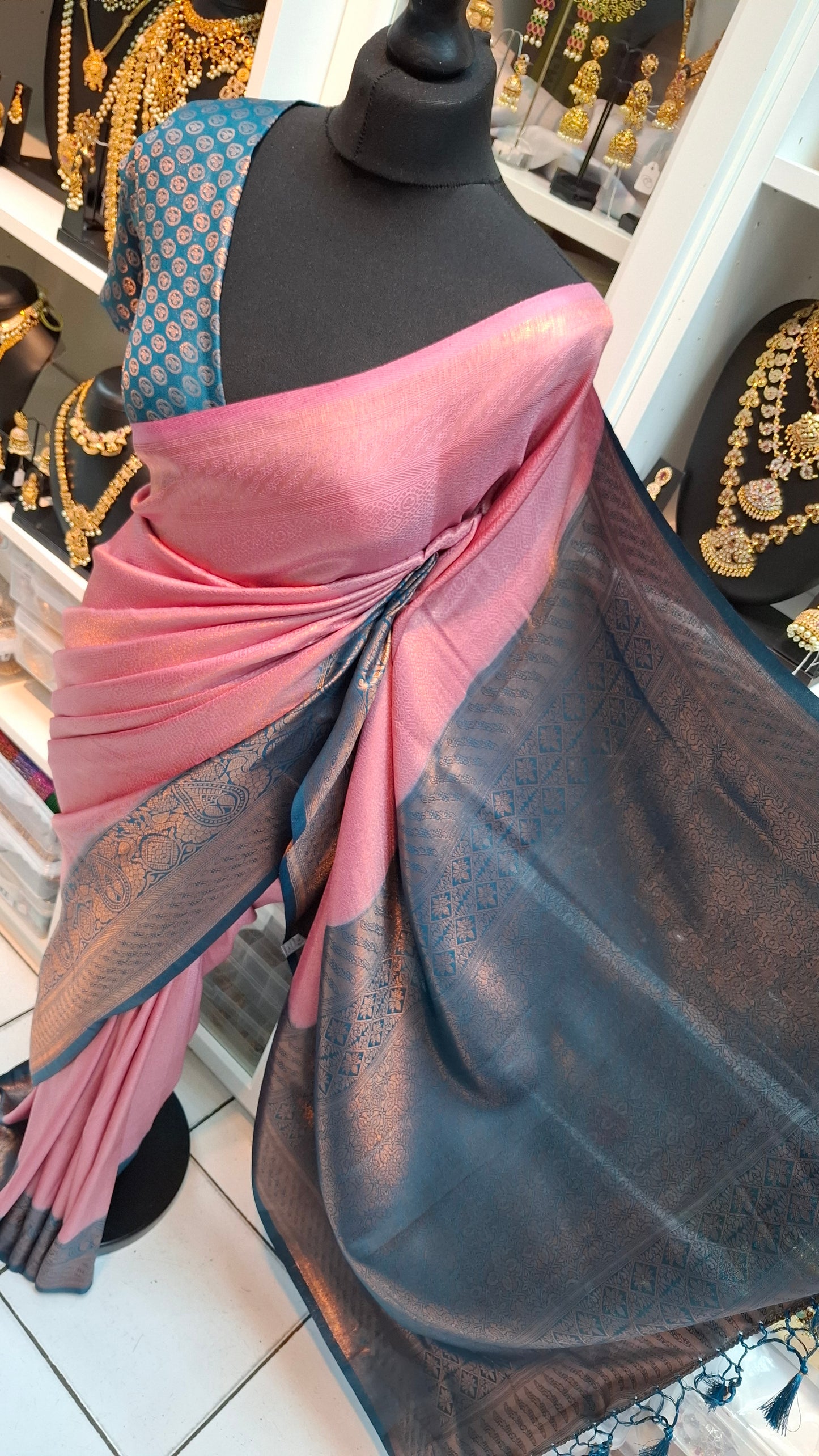 CANDY PINK & TURQUOISE KUBERA SILK
