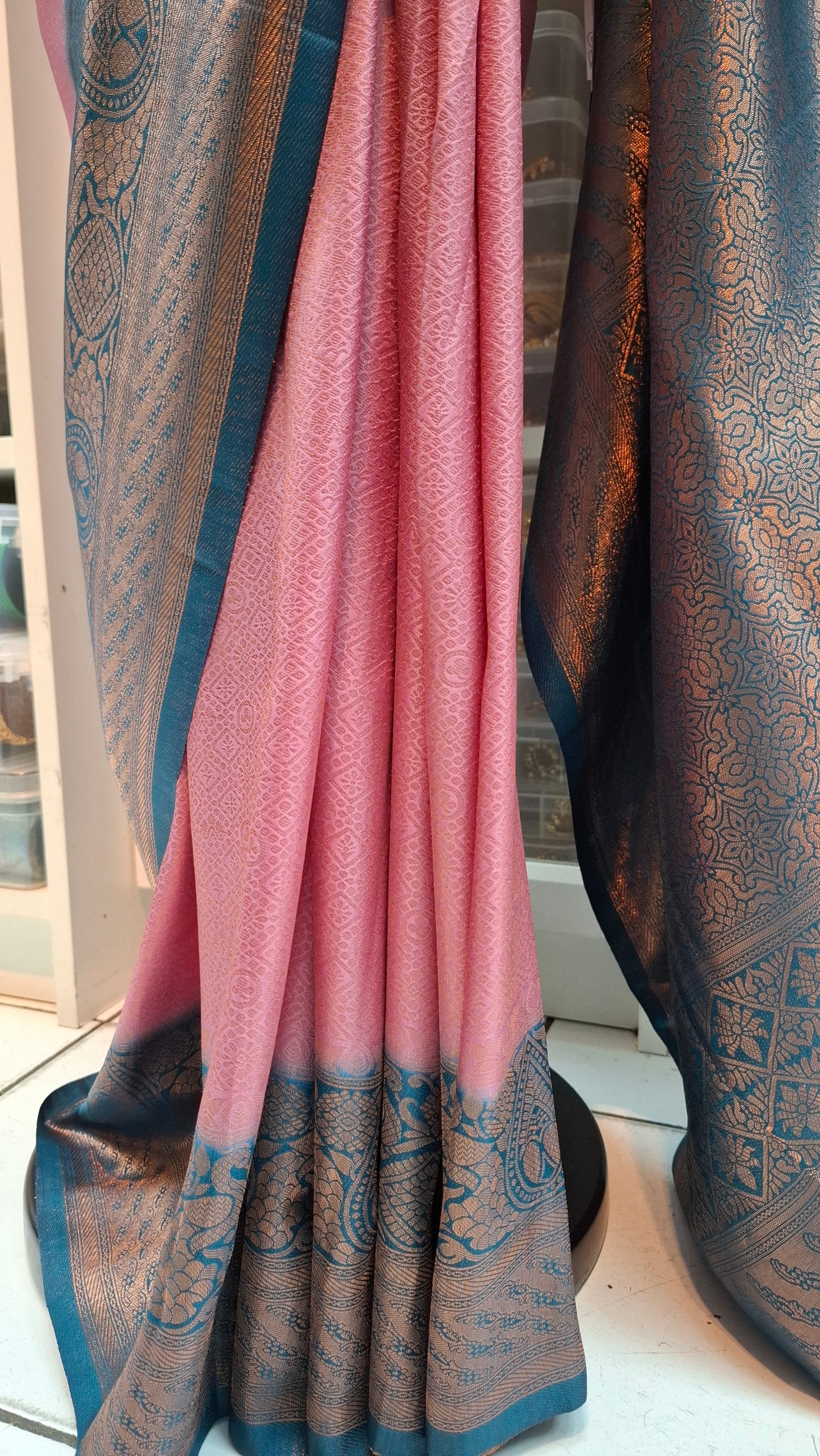 CANDY PINK & TURQUOISE KUBERA SILK