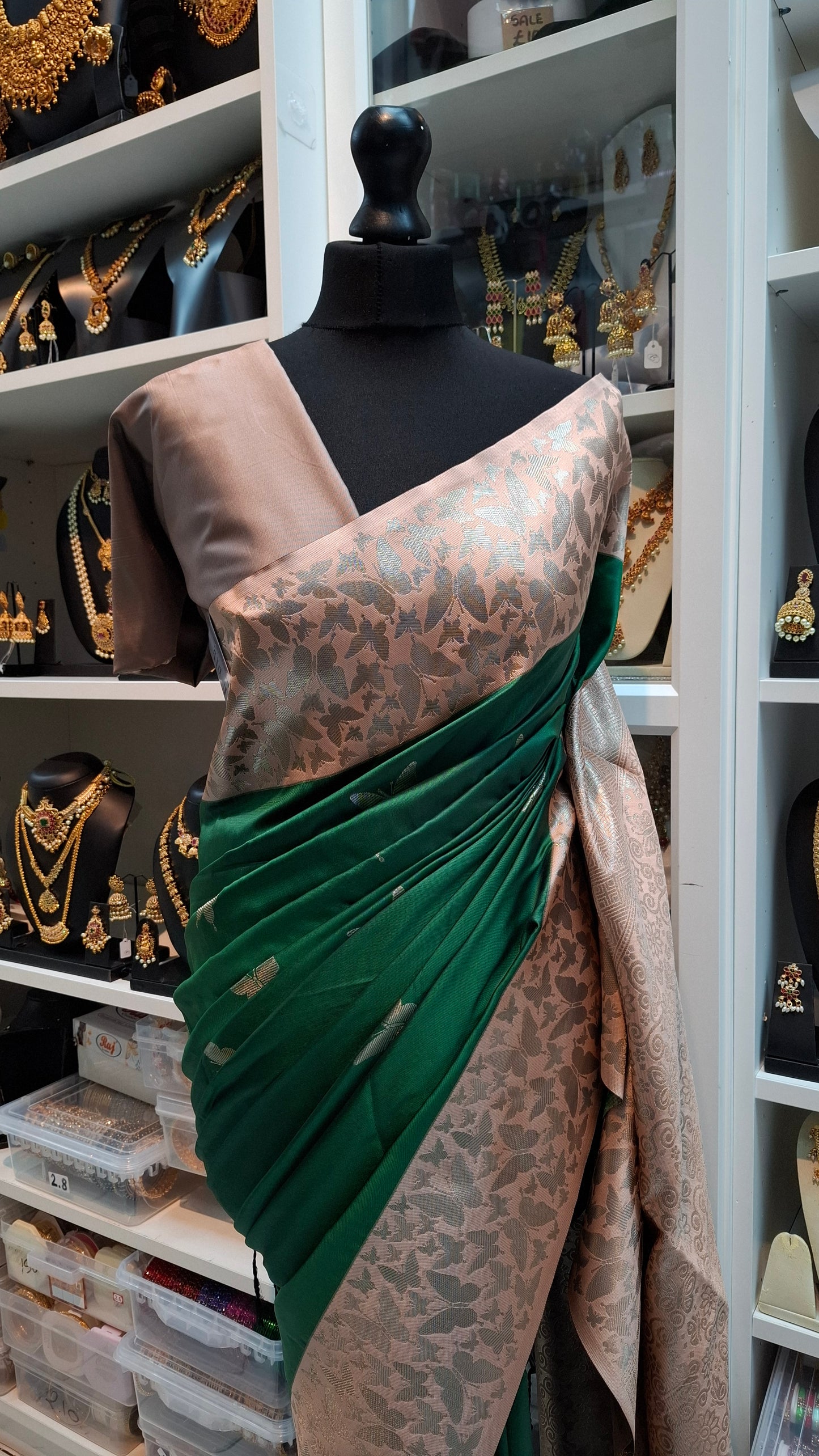 GREEN & FRENCH TAUPE ART SILK