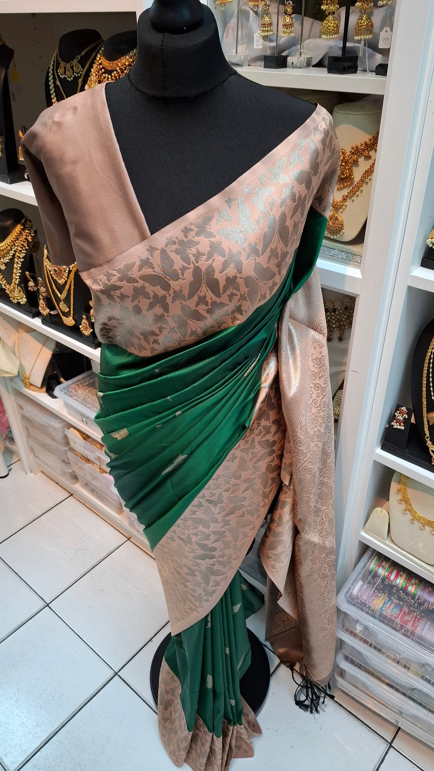 GREEN & FRENCH TAUPE ART SILK