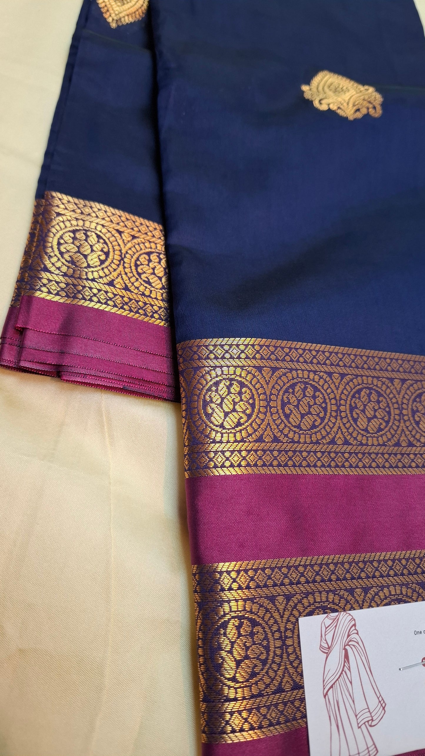 NAVY & MAGENTA KANJI SILK SAREE