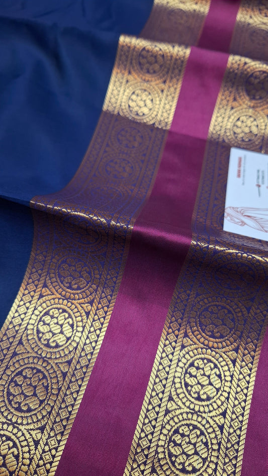NAVY & MAGENTA KANJI SILK SAREE