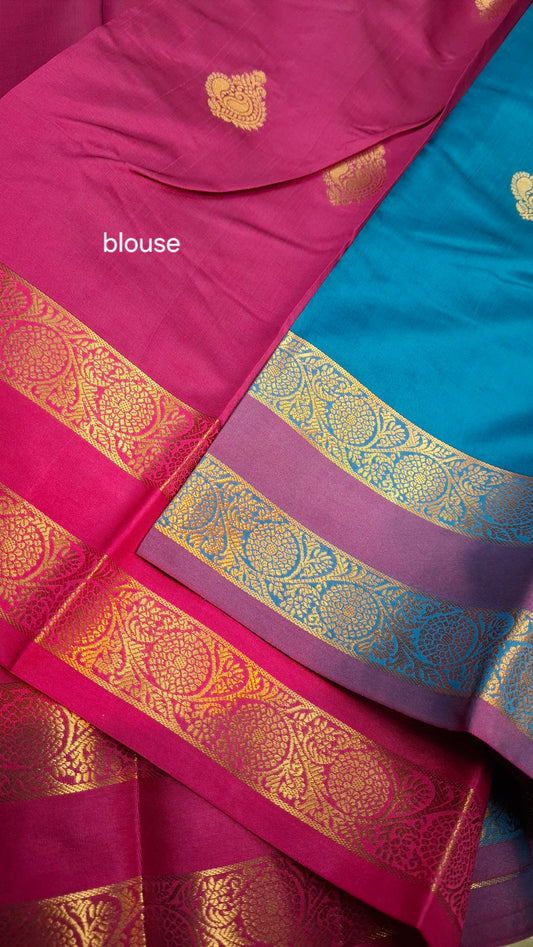 BLUE & MAGENTA KANJI SILK SAREE