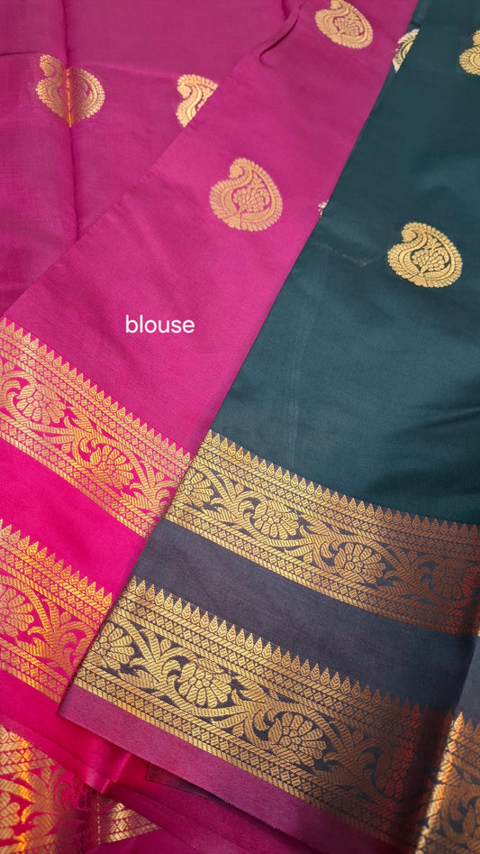 DARK GREEN & MAGENTA KANJI SILK SAREE