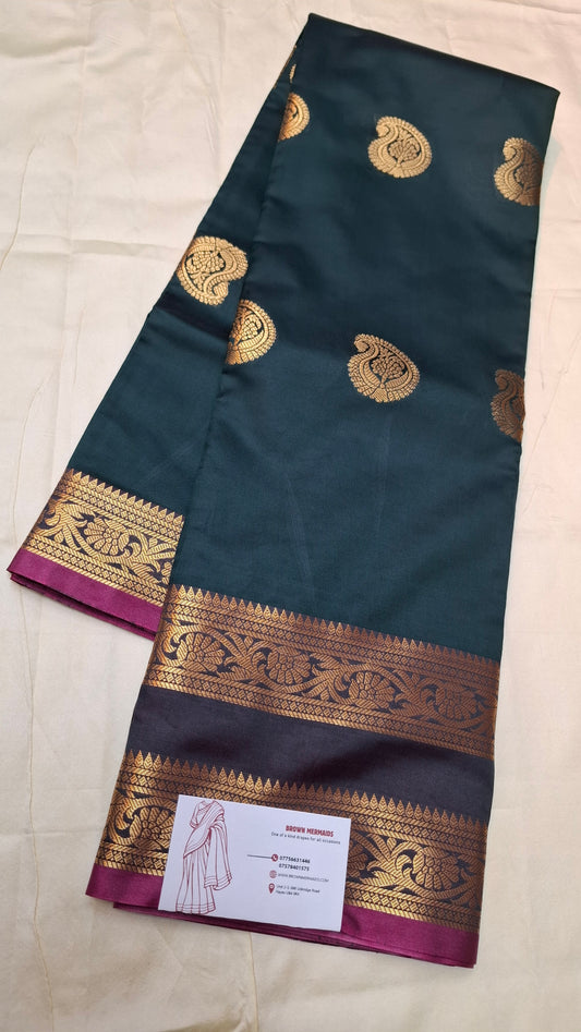 DARK GREEN & MAGENTA KANJI SILK SAREE