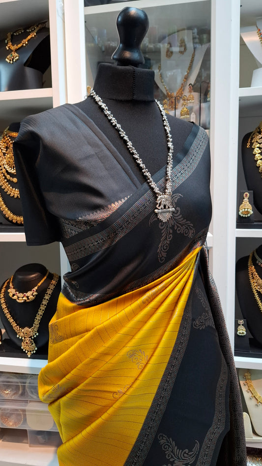 YELLOW & BLACK ART SILK + NECKLACE COMBO