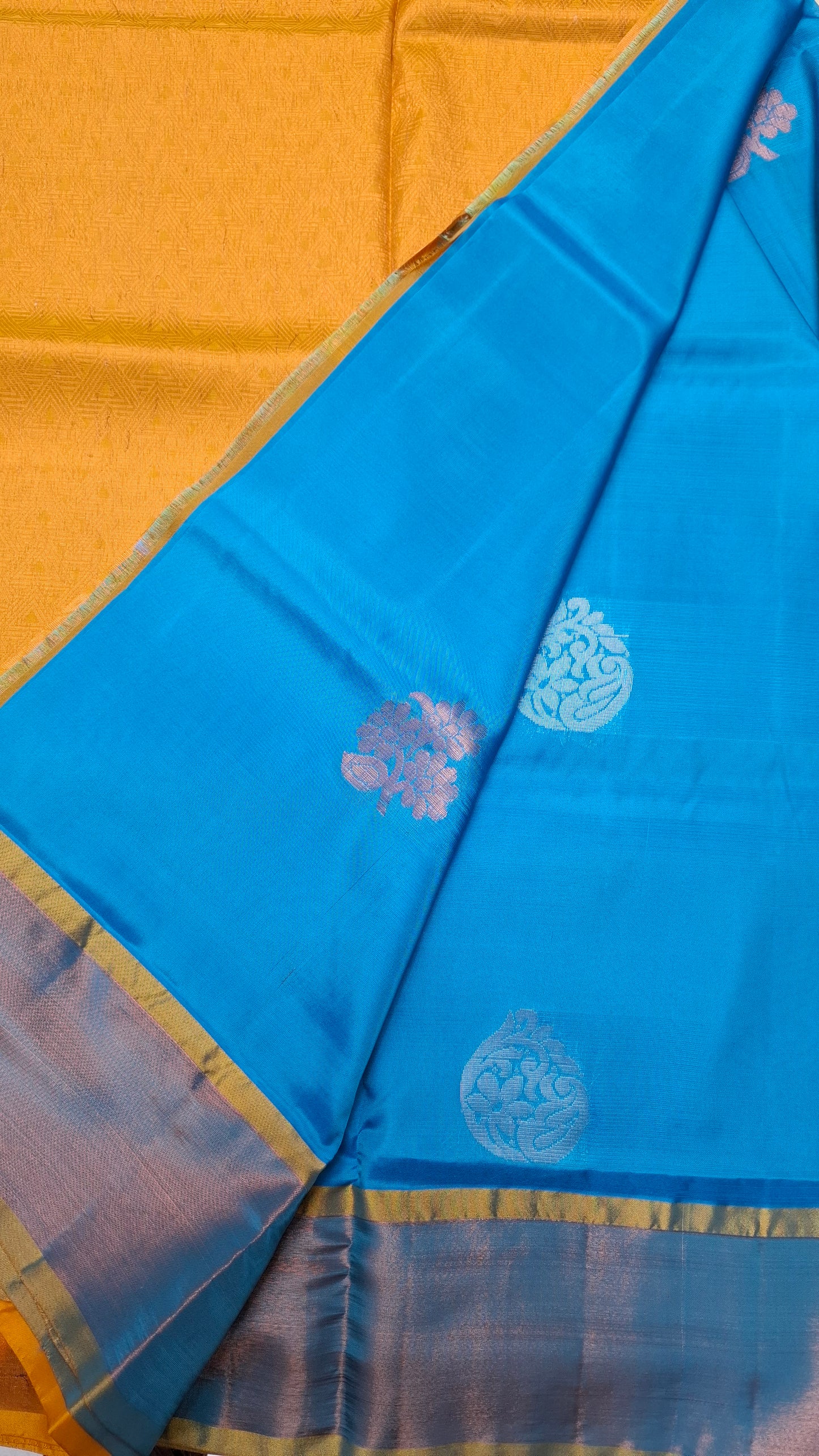 BLUE & MUSTARD UPPADA SILK