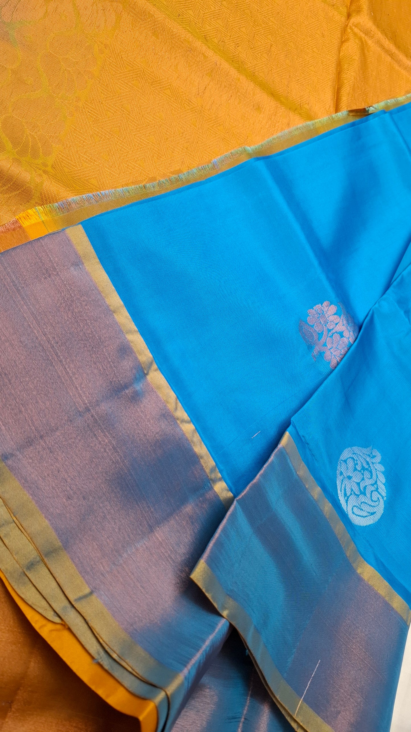 BLUE & MUSTARD UPPADA SILK