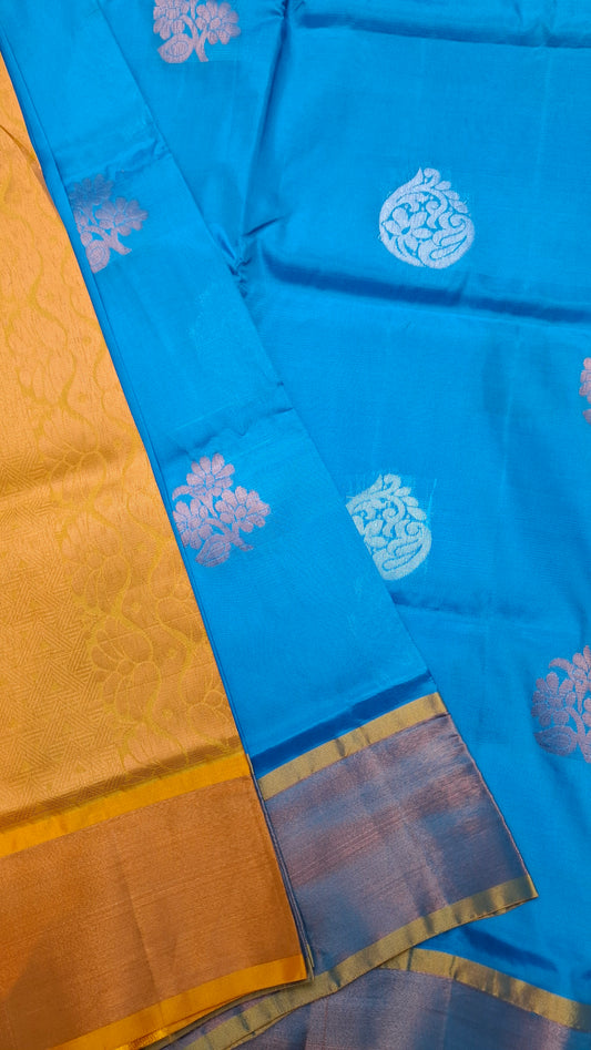 BLUE & MUSTARD UPPADA SILK