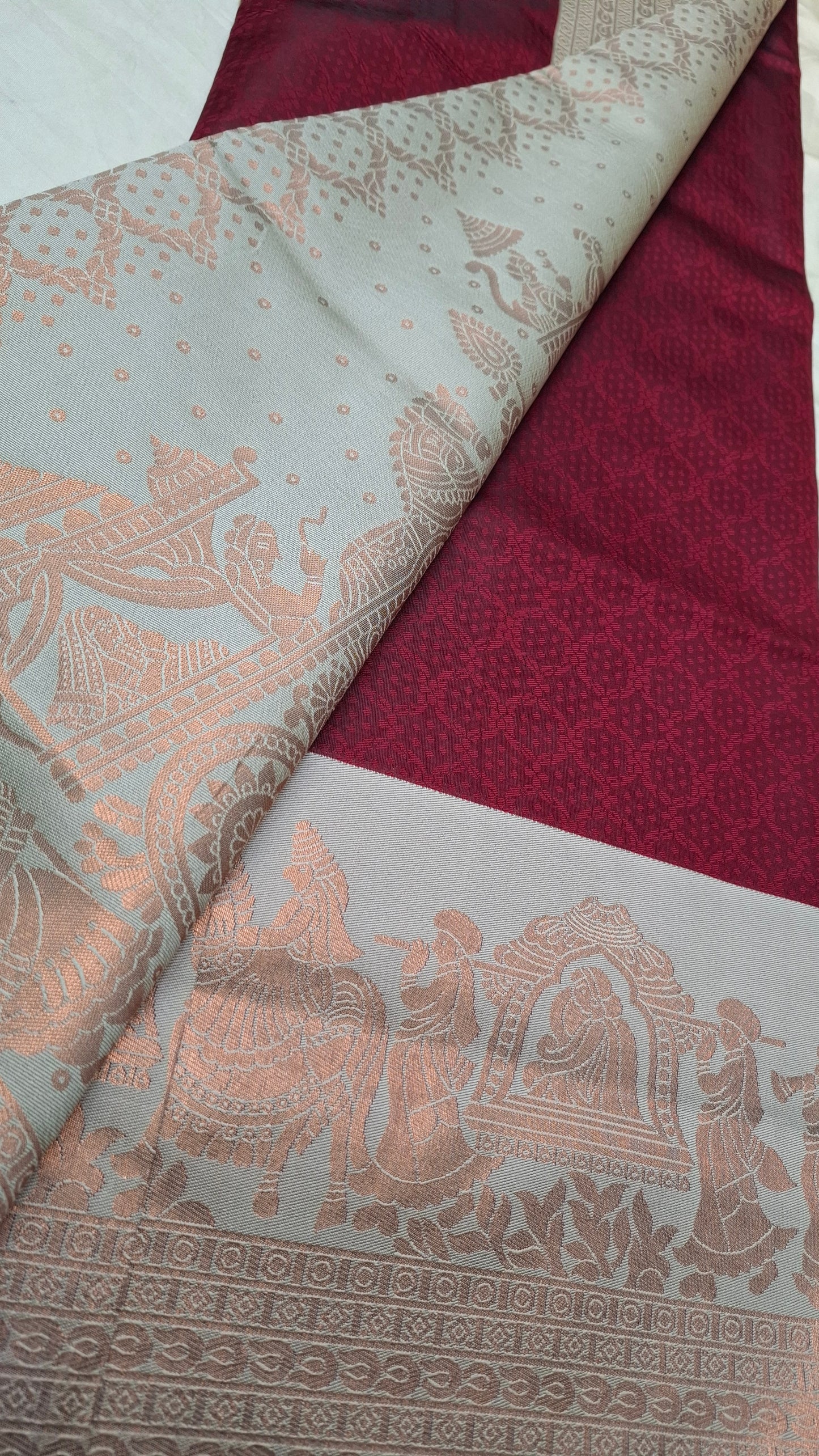 DARK RED & ASH PALLAK ART SILK