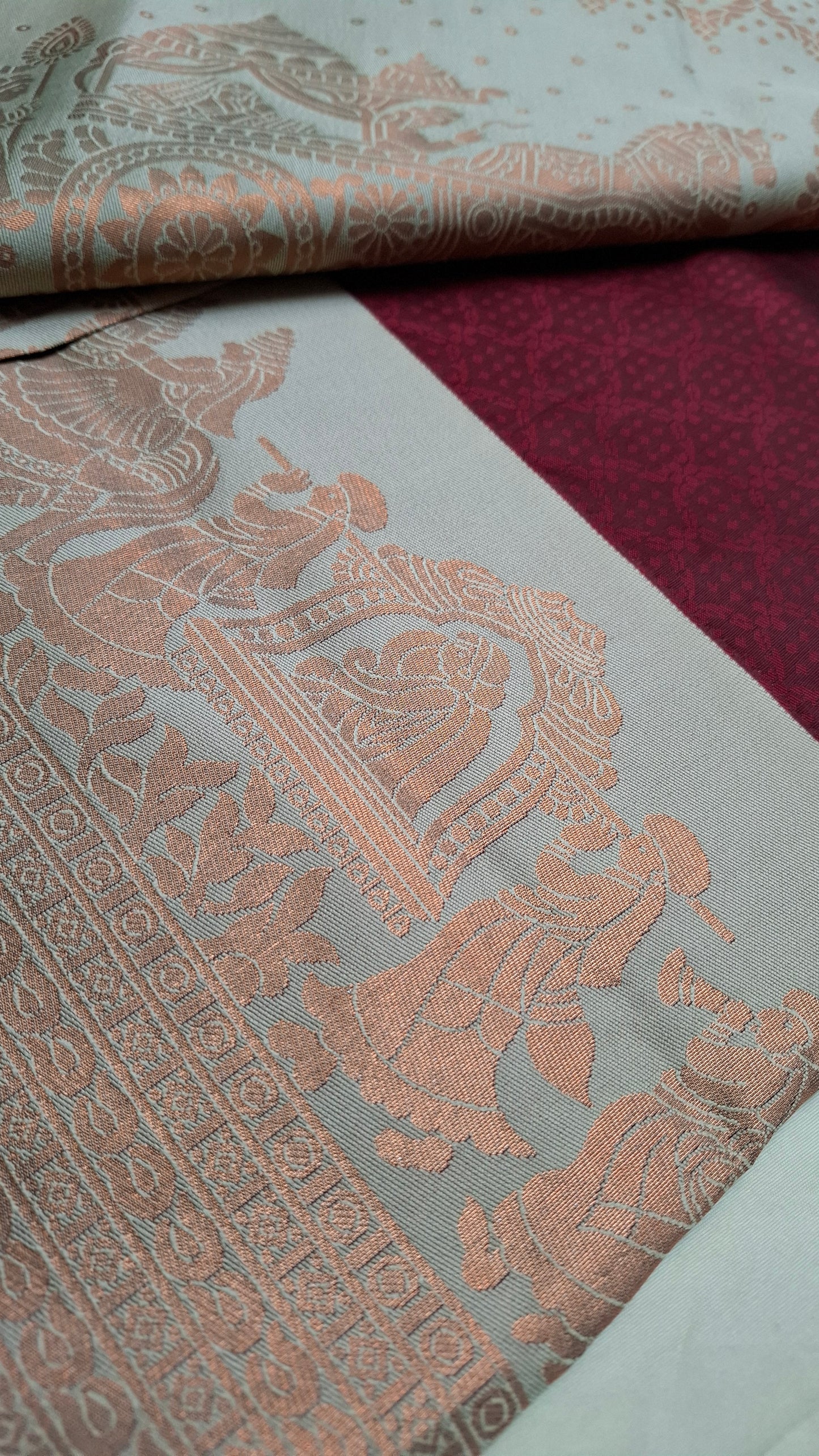 DARK RED & ASH PALLAK ART SILK