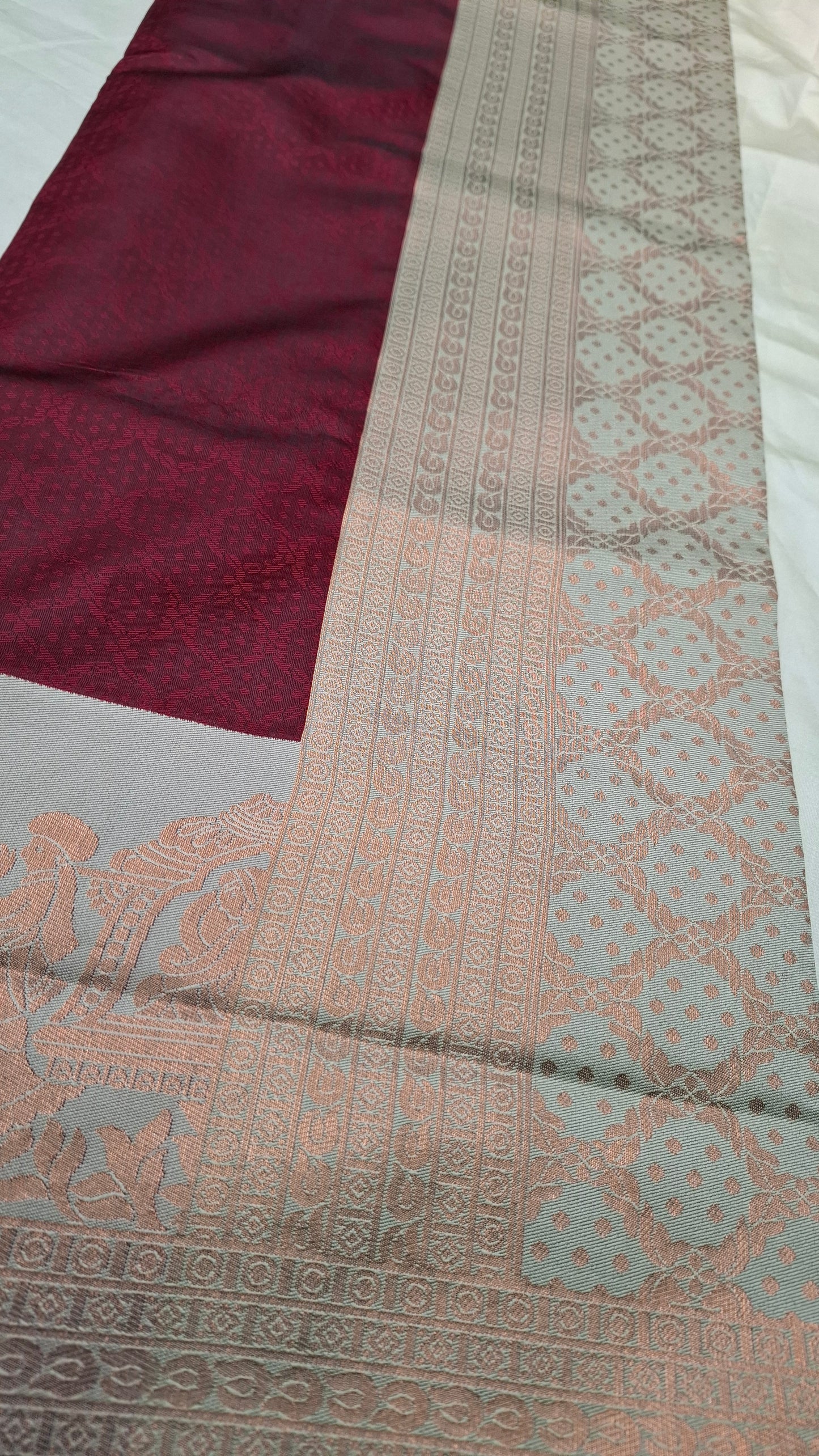 DARK RED & ASH PALLAK ART SILK