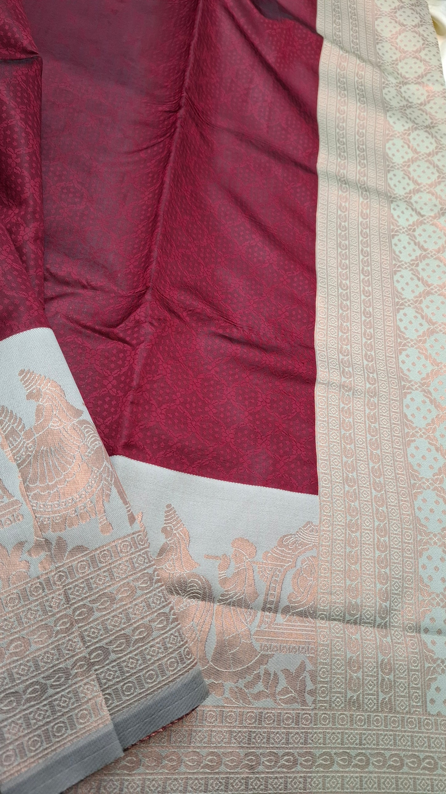 DARK RED & ASH PALLAK ART SILK