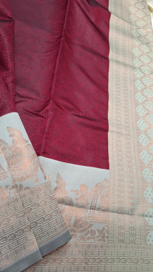 DARK RED & ASH PALLAK ART SILK