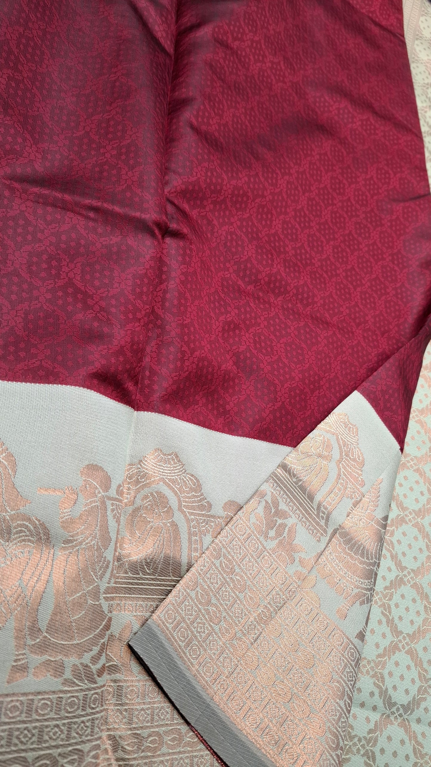 DARK RED & ASH PALLAK ART SILK