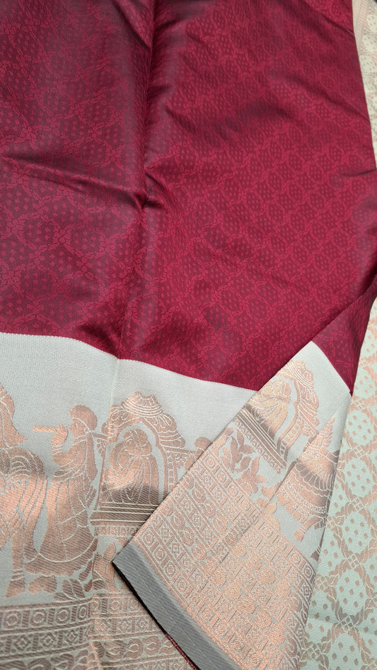 DARK RED & ASH PALLAK ART SILK