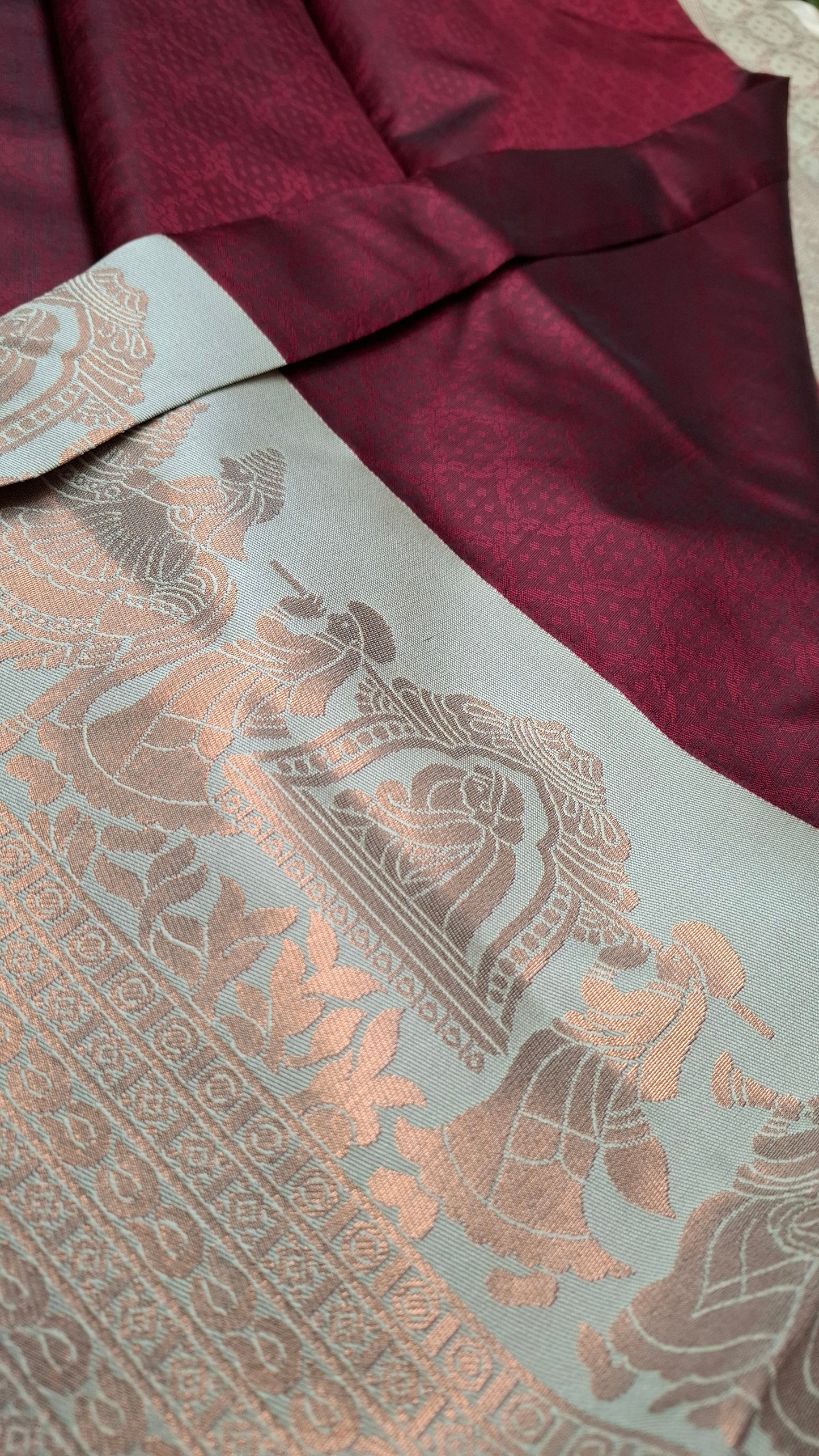 DARK RED & ASH PALLAK ART SILK