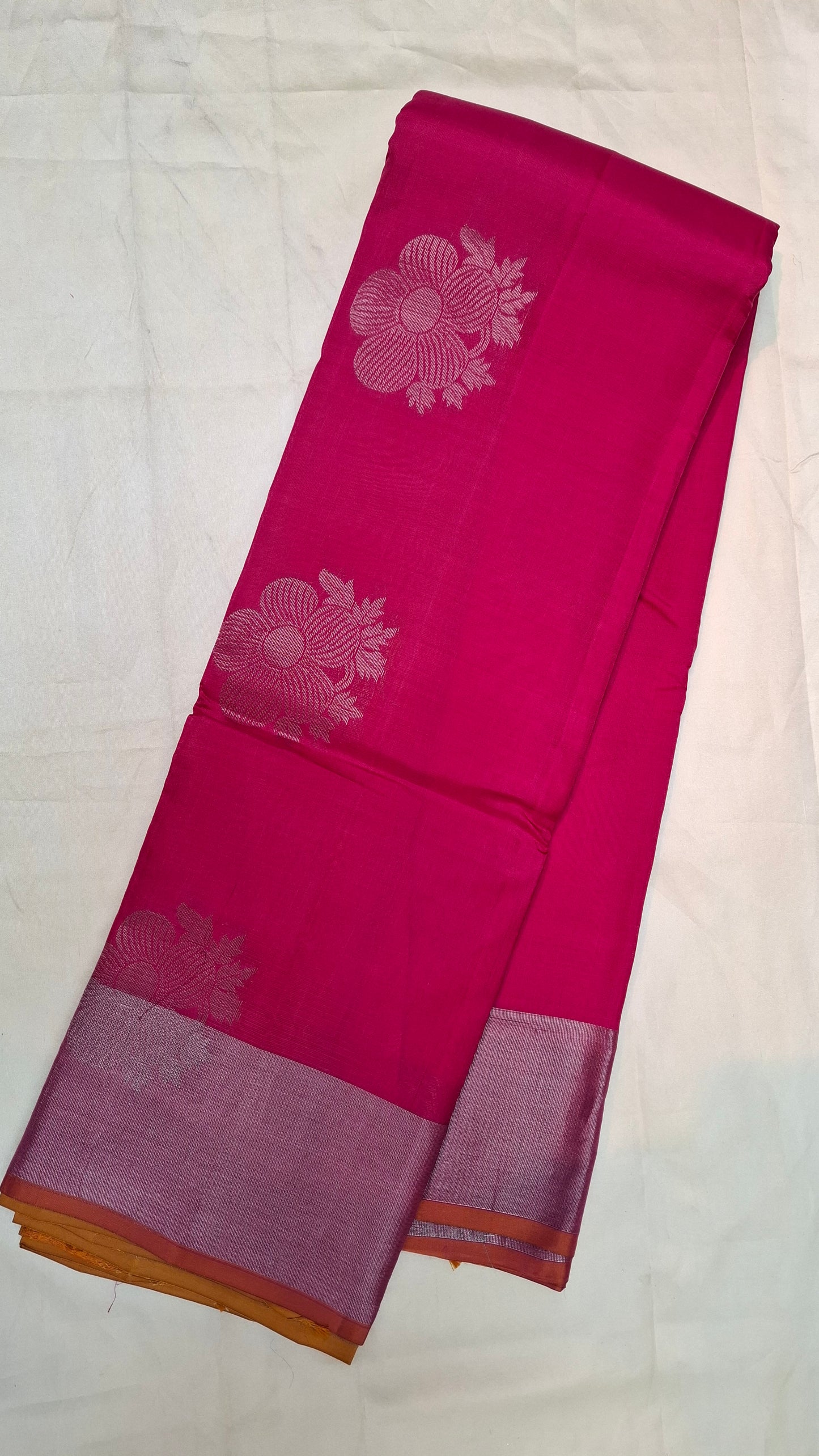 DARK HOT PINK & MUSTARD PURE KANJIPURAM SILK SAREE