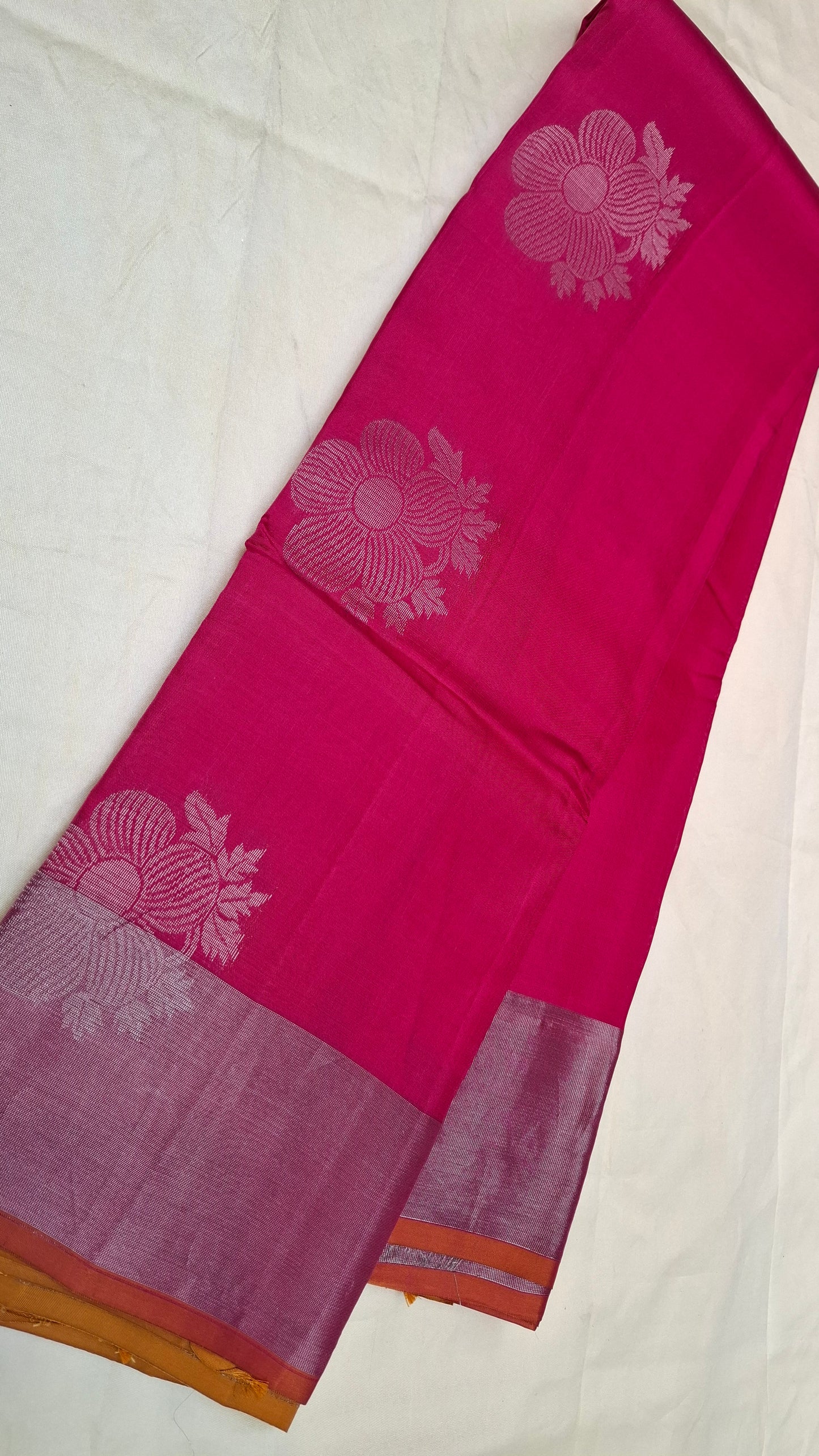 DARK HOT PINK & MUSTARD PURE KANJIPURAM SILK SAREE
