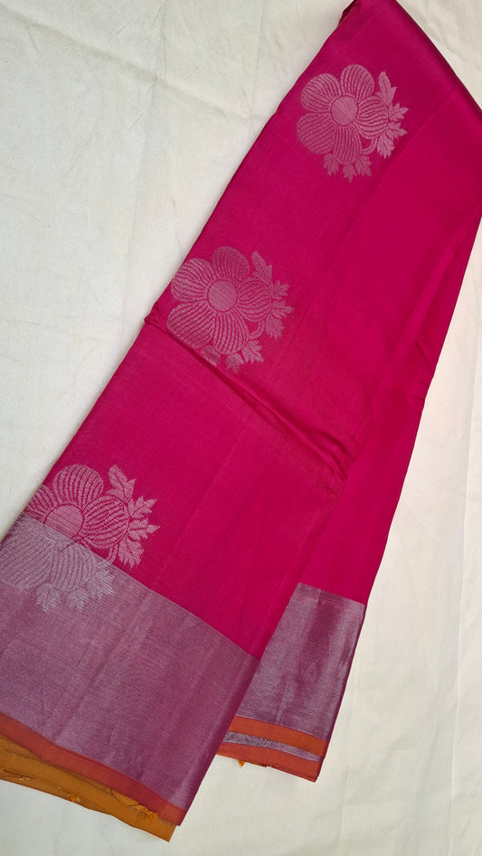 DARK HOT PINK & MUSTARD PURE KANJIPURAM SILK SAREE