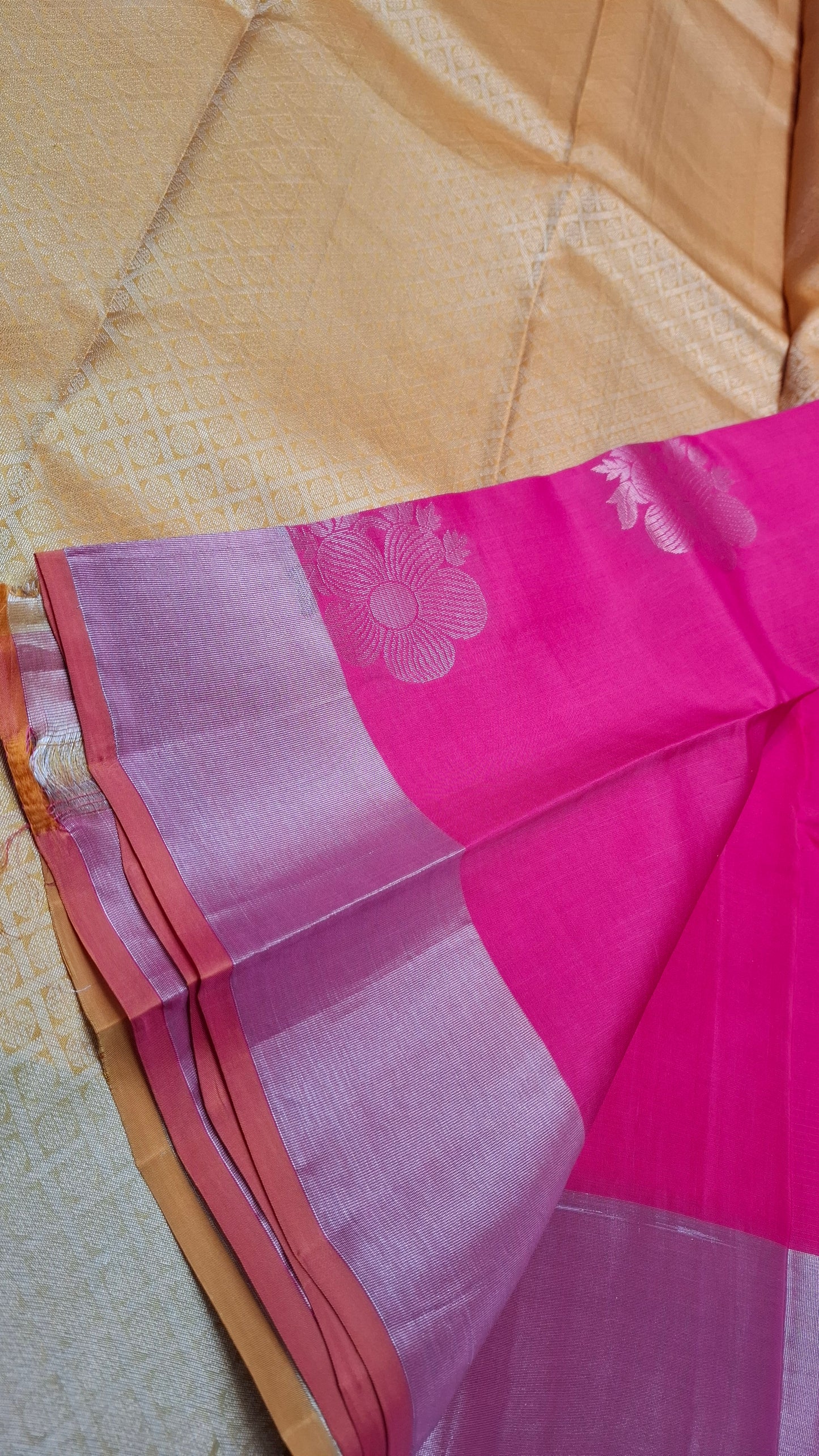 DARK HOT PINK & MUSTARD PURE KANJIPURAM SILK SAREE