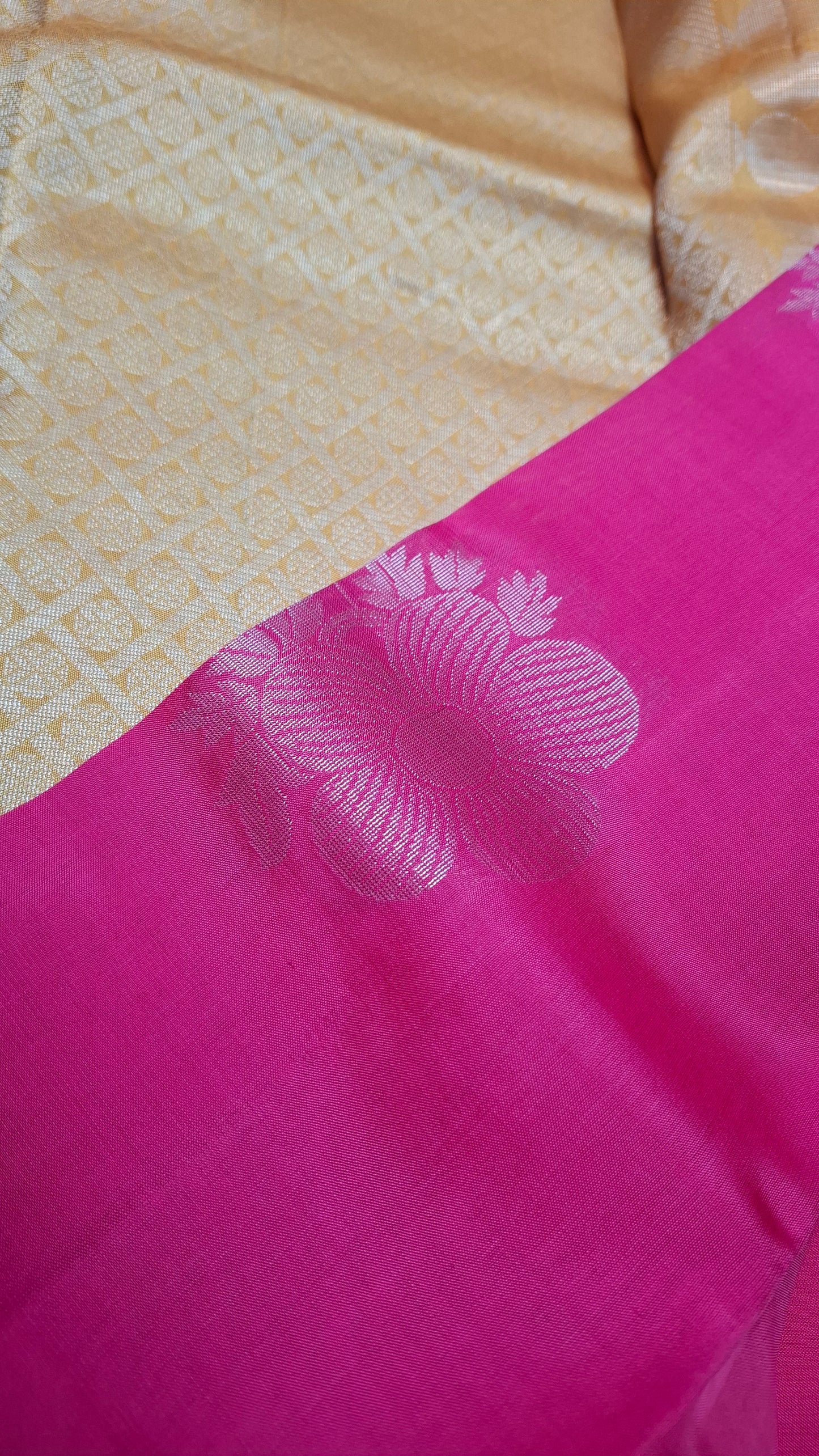 DARK HOT PINK & MUSTARD PURE KANJIPURAM SILK SAREE