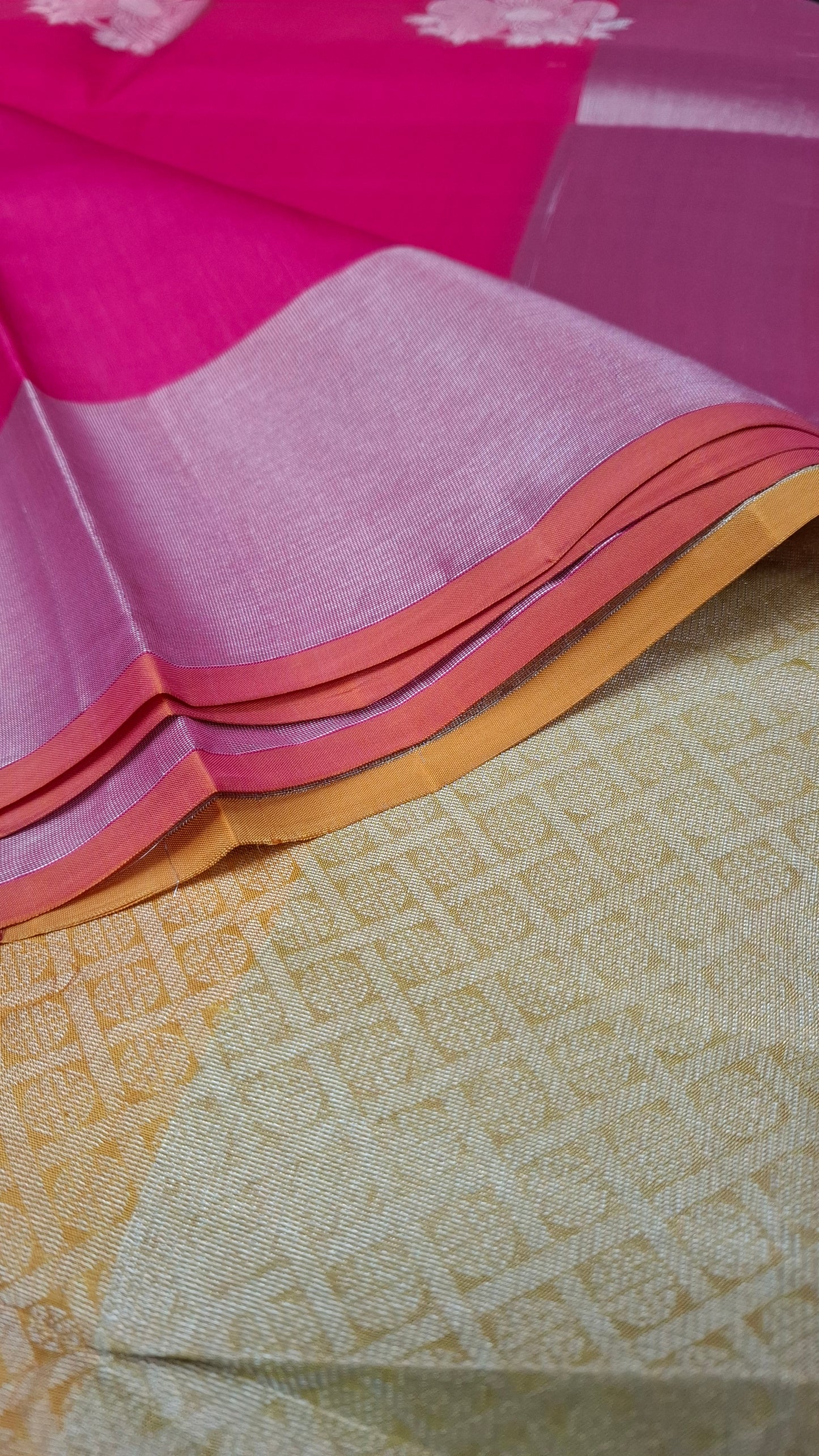 DARK HOT PINK & MUSTARD PURE KANJIPURAM SILK SAREE