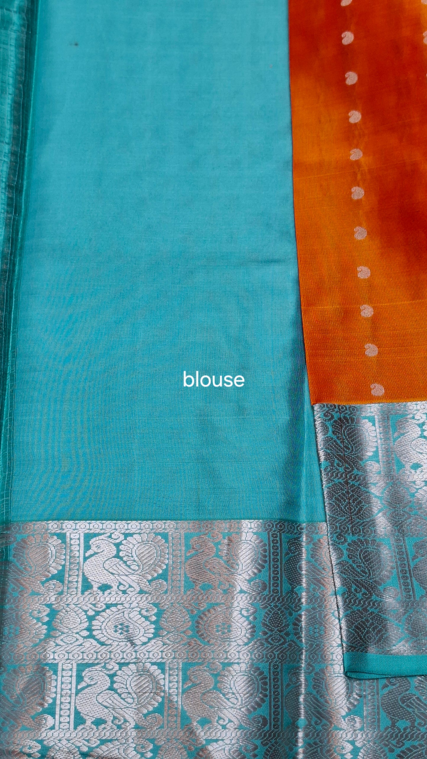 ORANGE & TURQUOISE PURE KANJIPURAM SILK