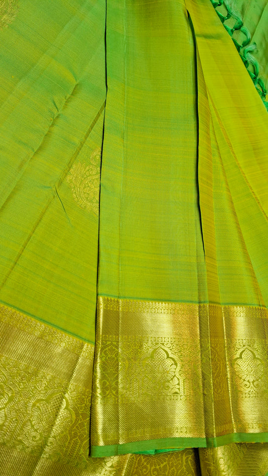 PARROT GREEN & GOLD PURE KANJIPURAM SILK