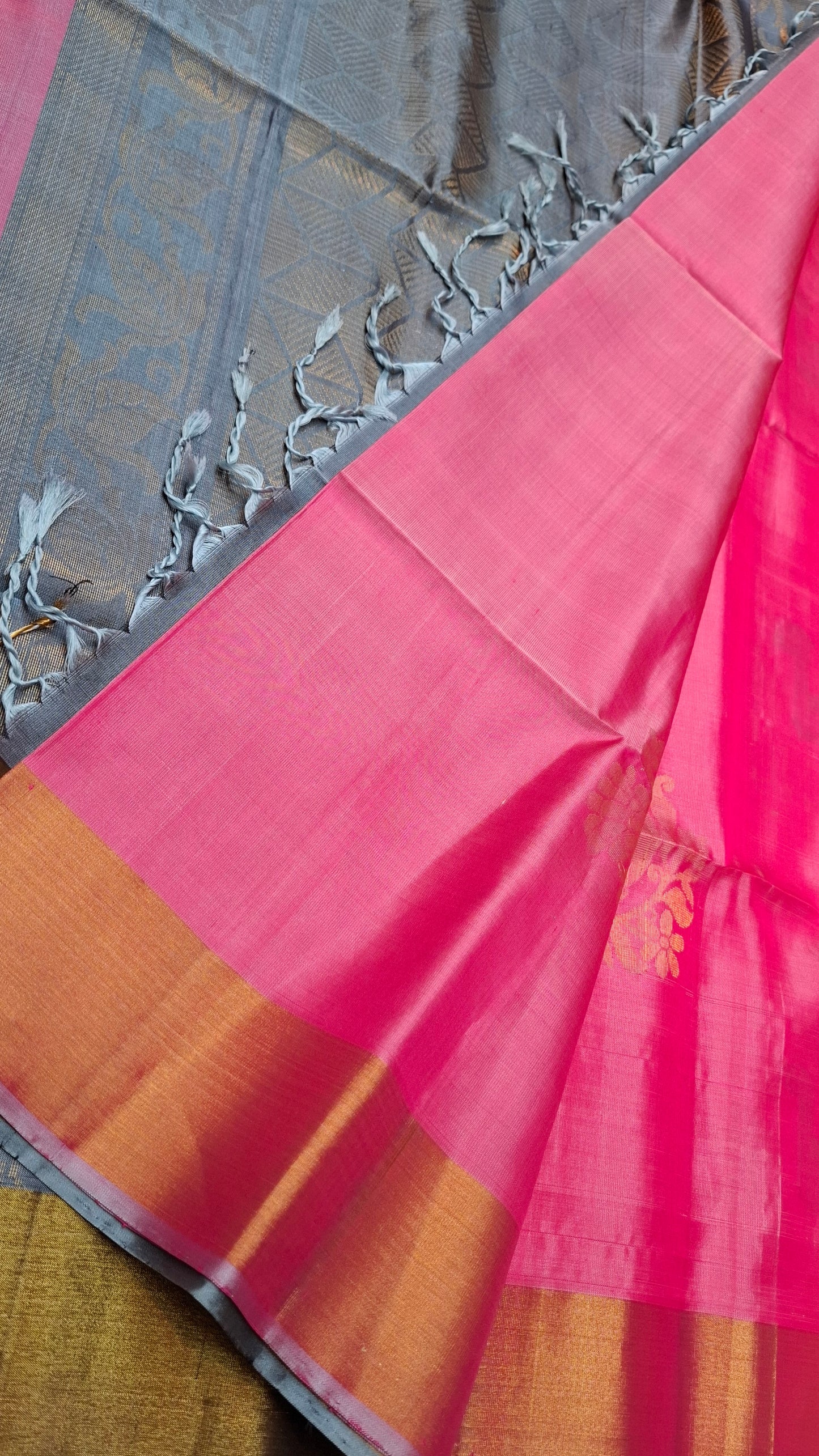 PINK & GREY PURE KANJIPURAM SOFT SILK