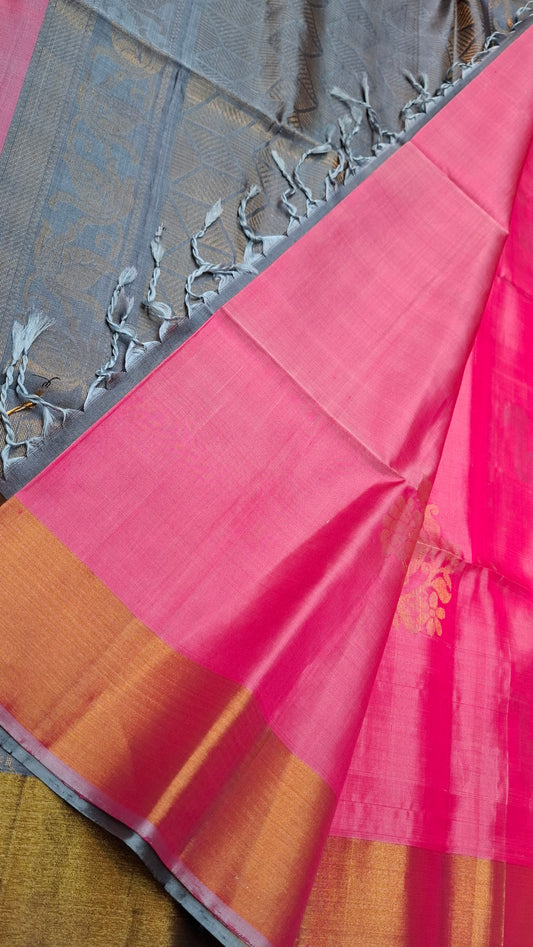 PINK & GREY PURE KANJIPURAM SOFT SILK