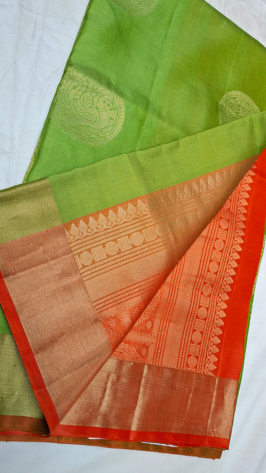 GREEN & ORANGE PURE SOFT SILK