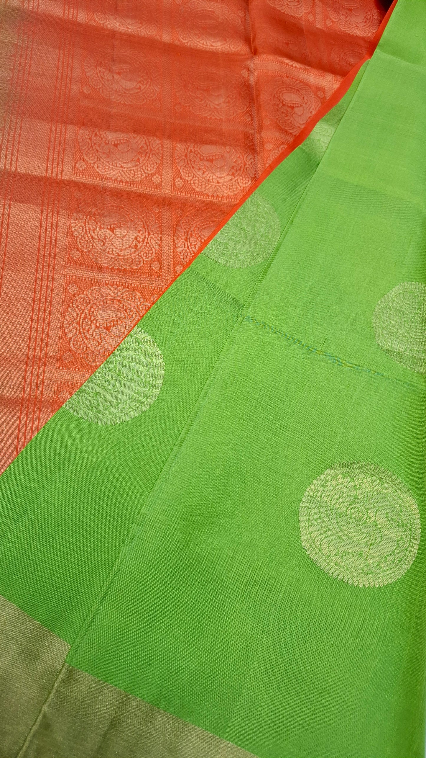 GREEN & ORANGE PURE SOFT SILK