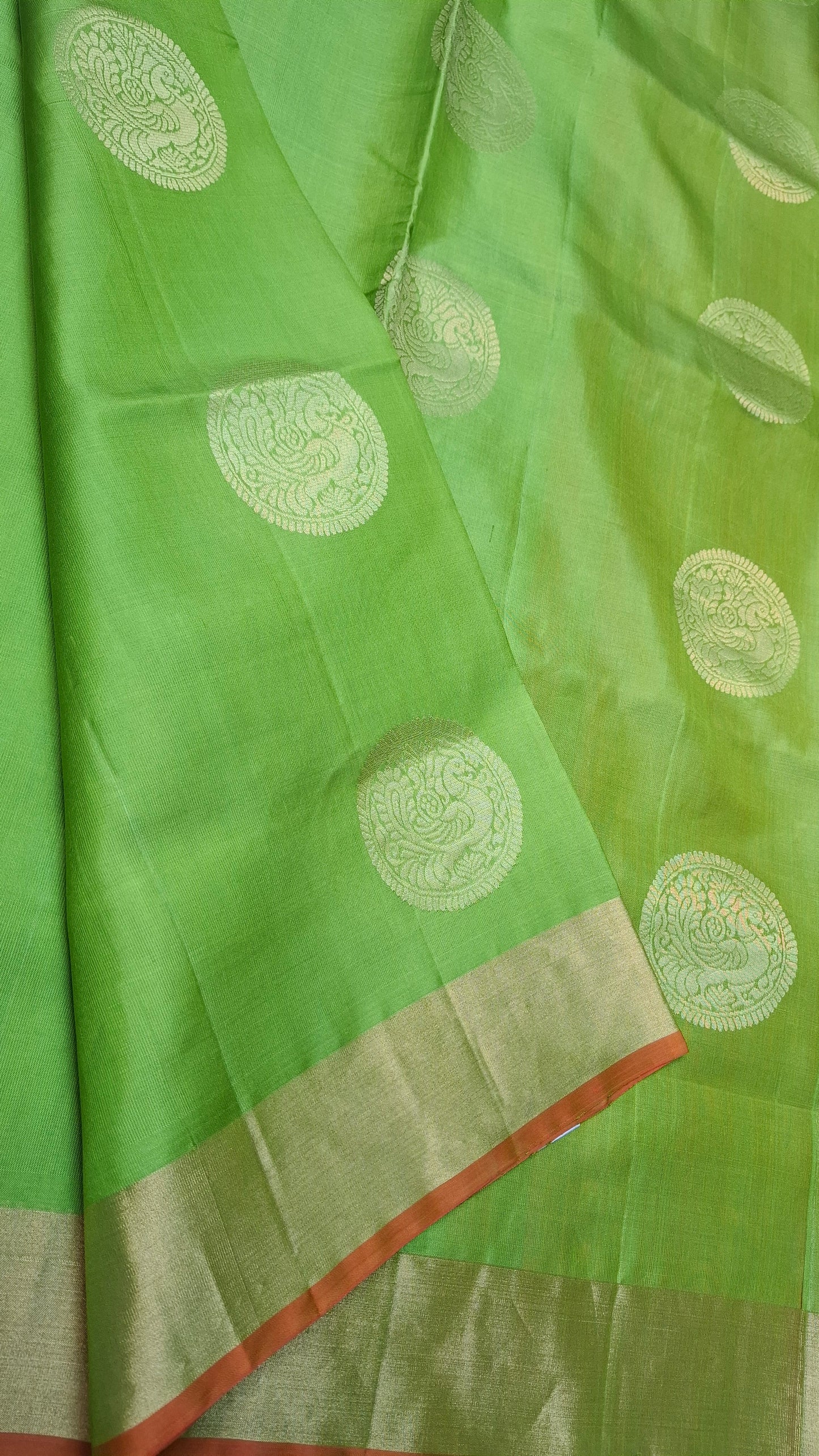 GREEN & ORANGE PURE SOFT SILK