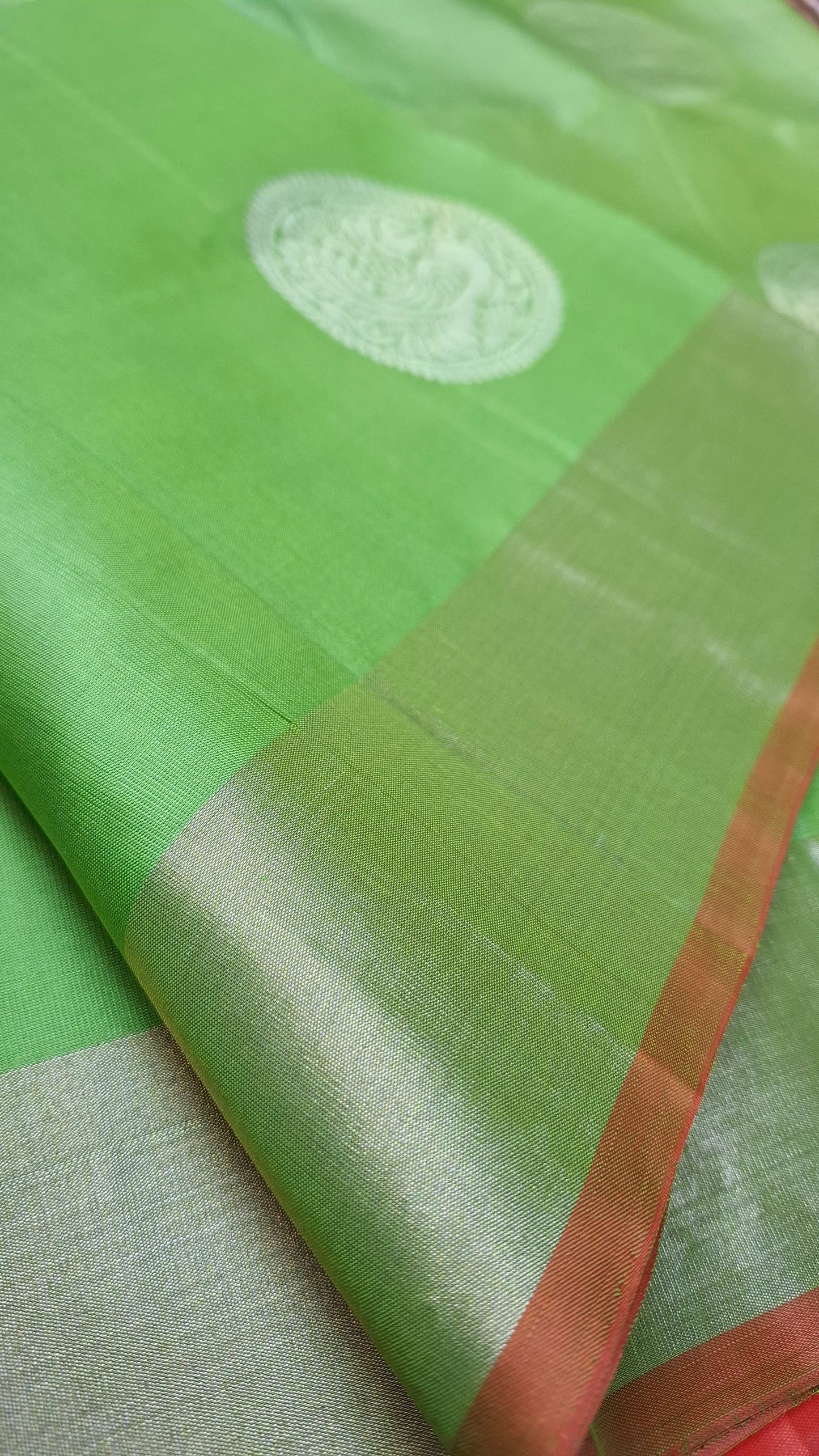 GREEN & ORANGE PURE SOFT SILK