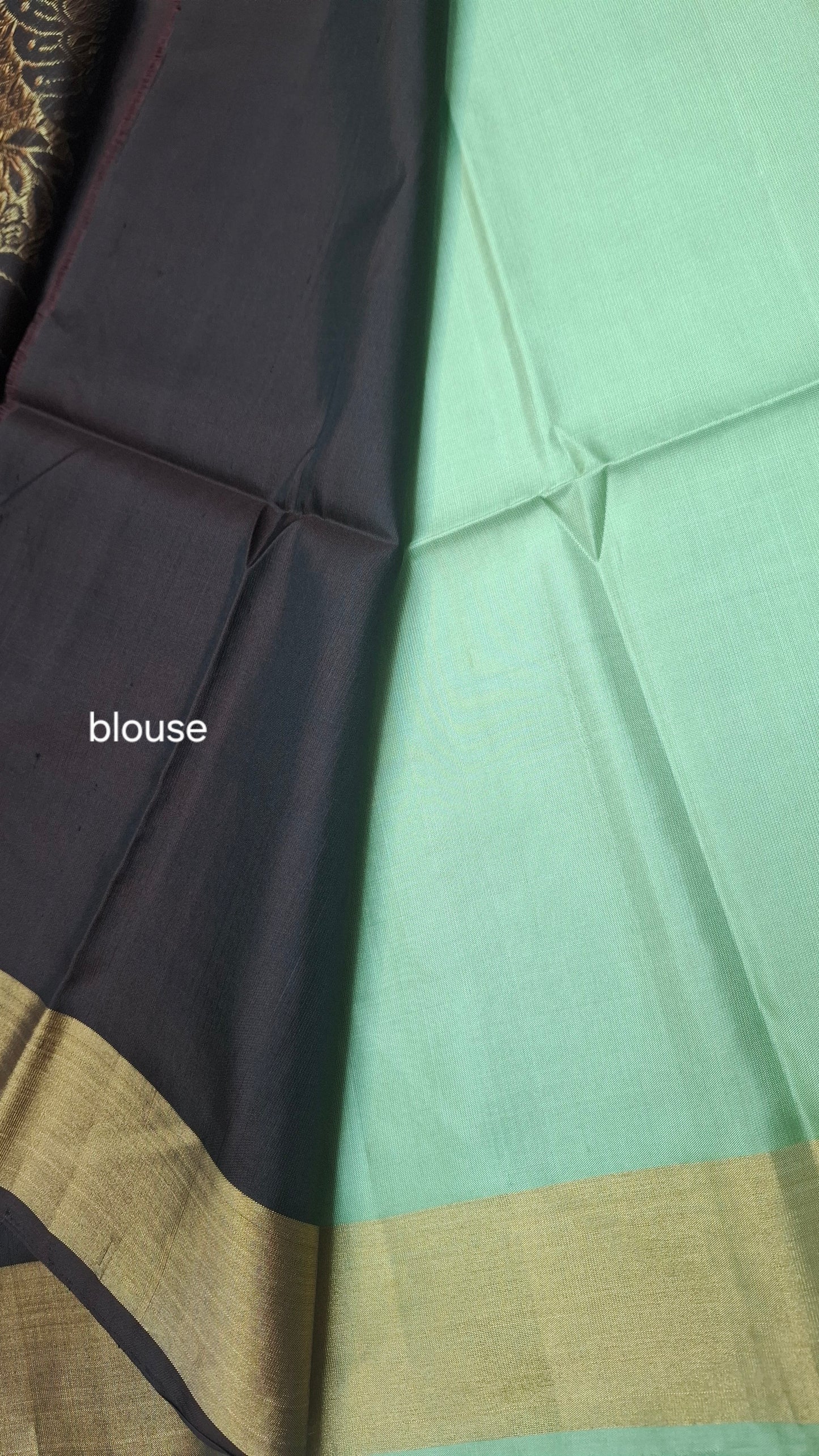 TURQUOISE GREEN & BROWN PURE SOFT SILK