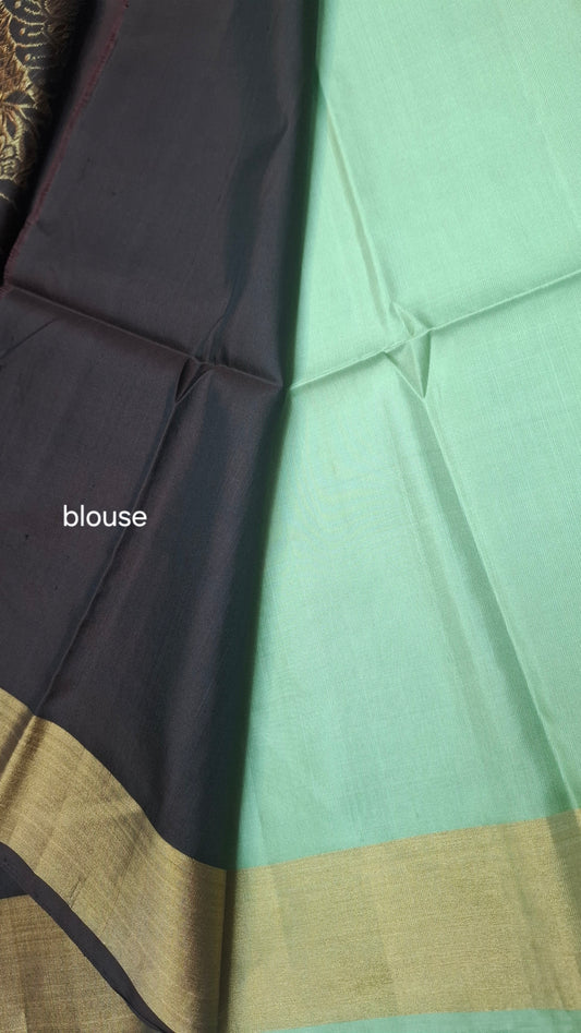 TURQUOISE GREEN & BROWN PURE SOFT SILK