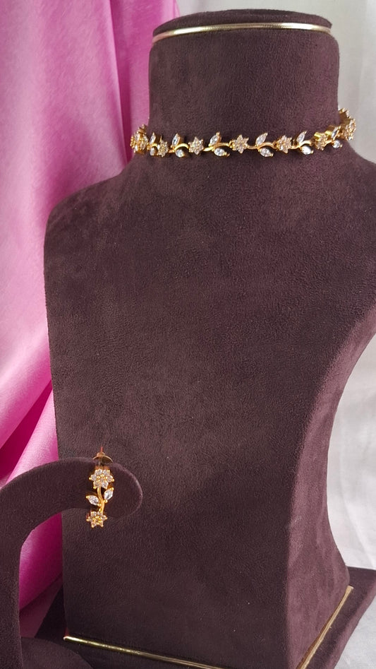 ANTIQUE GOLD A.D. STONE CHOKER & EARRINGS E0260