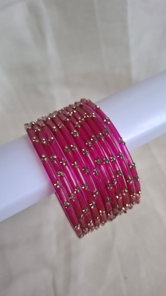 RAIN DROP GLASS BANGLES (FUCHSIA)