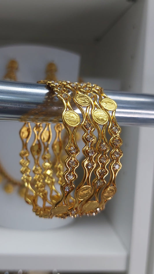 YELLOW GOLD COIN BANGLES (4)