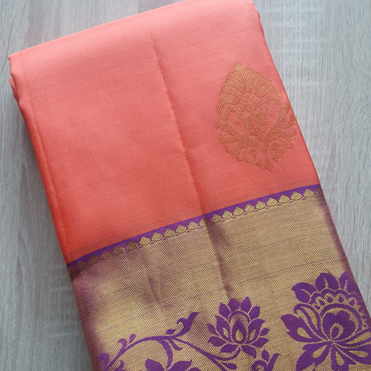 CORAL PEACH & PURPLE KANJIPURAM
