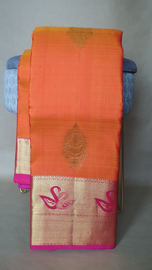 ORANGE AND PINK PURE KANJIPURAM