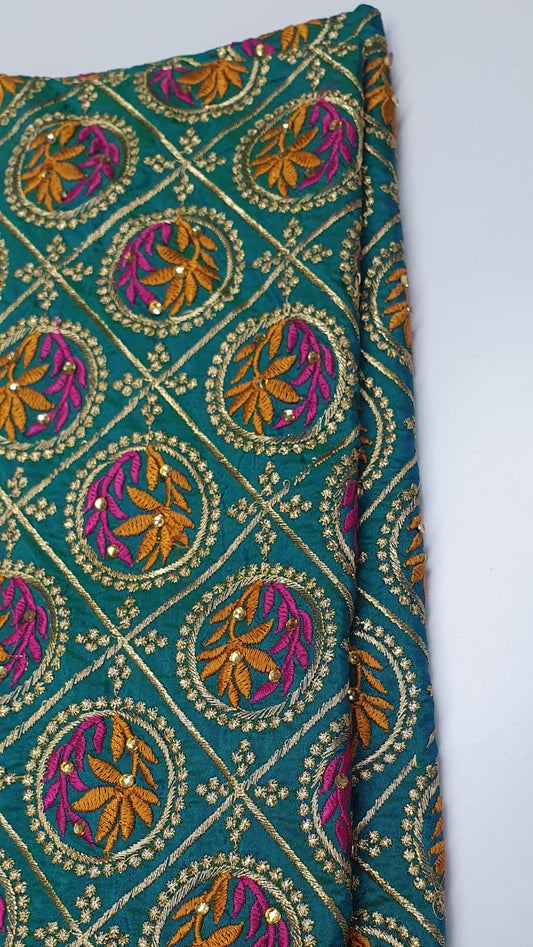 TURQUOISE EMBROIDERED MATERIAL