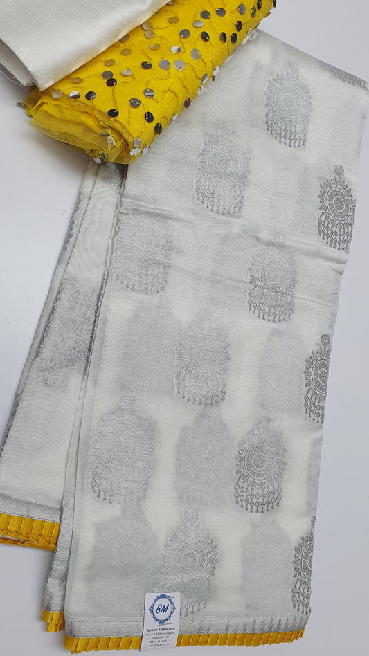 WHITE SAREE + DOUBLE BLOUSES