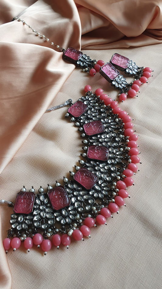 DARK SILVER HEAVY SET- GLASS PINK