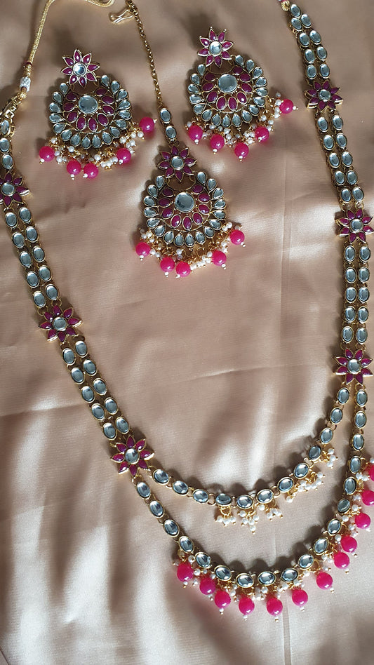 TIERED KUNDAN SET (RUBY PINK)